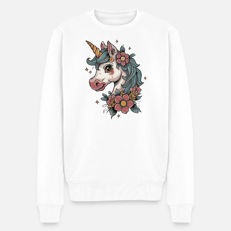 blumiges Einhorn - Männer Premium Bio Pullover - Weiß