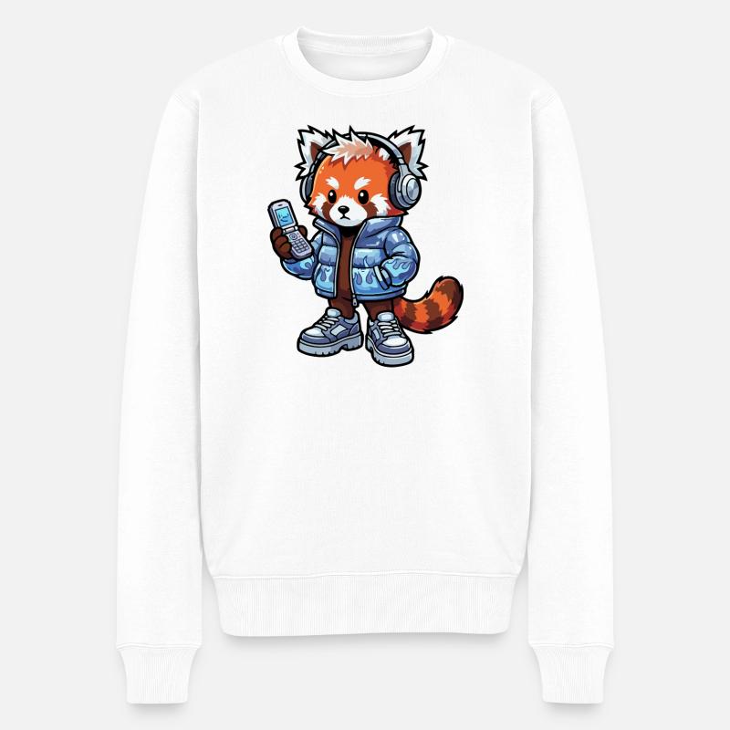 Roter Panda mit Kopfhörern 90er - Männer Premium Bio Pullover - Weiß