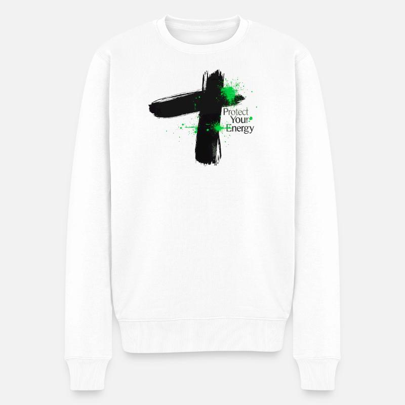 Protégez votre énergie - Conception de pleine conscience - Pull Premium bio Homme - blanc
