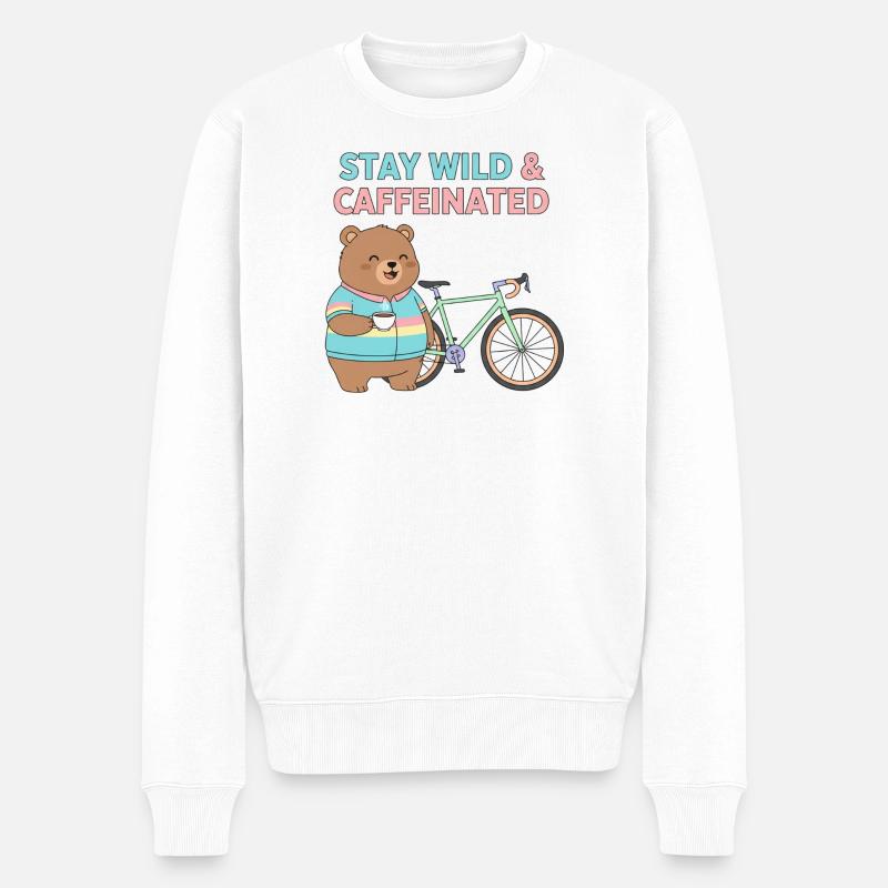 Stay Wild Caffeinated Bear Cycling - Männer Premium Bio Pullover - Weiß