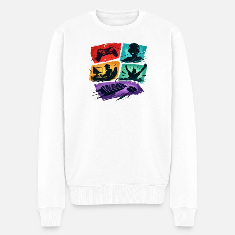 Bunte Gaming Panels Zocker-Universum - Männer Premium Bio Pullover - Weiß