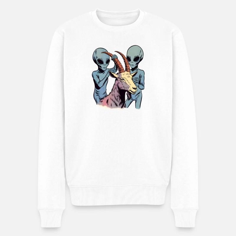 Aliens entführen Ziege - Männer Premium Bio Pullover - Weiß