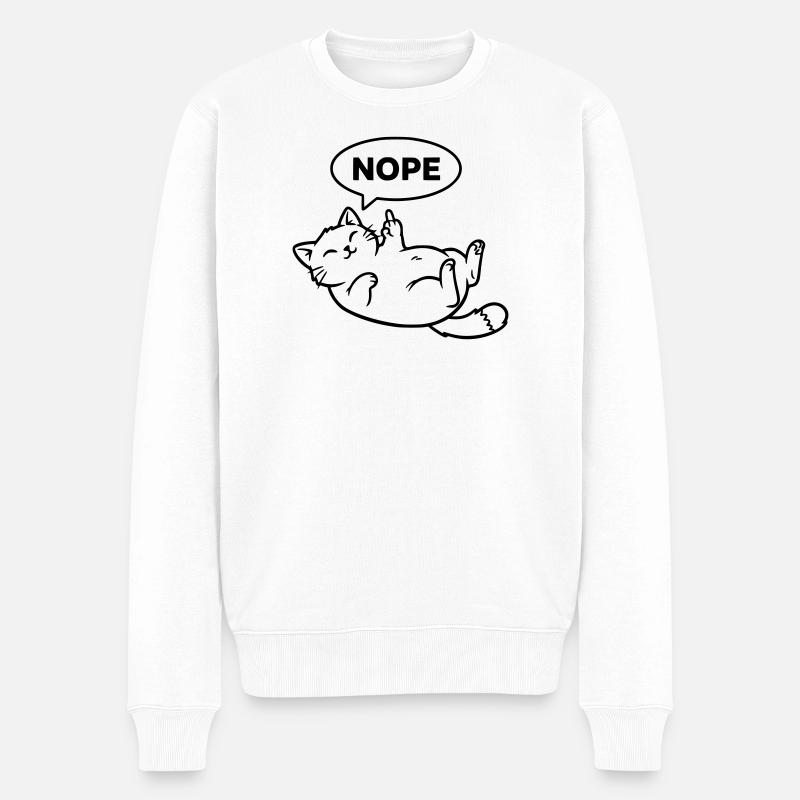 Katze Lachend Nope Outline - Männer Premium Bio Pullover - Weiß