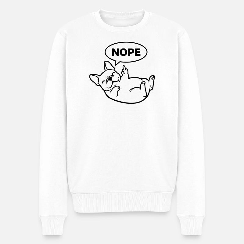 Lachender Frenchie Nope Outline - Männer Premium Bio Pullover - Weiß