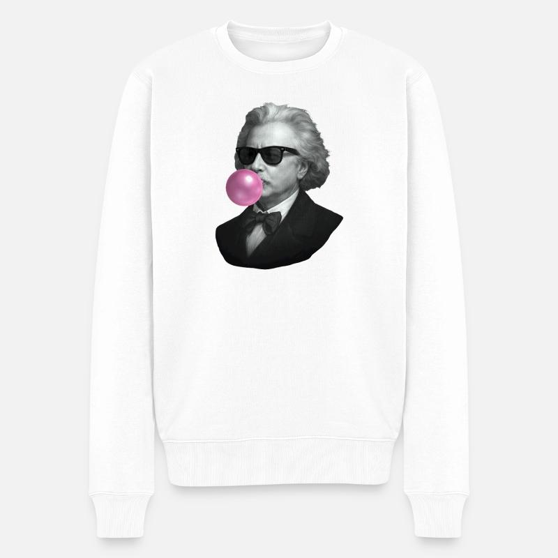 Vintage Pop-Porträt mit Pinker Blase - Männer Premium Bio Pullover - Weiß