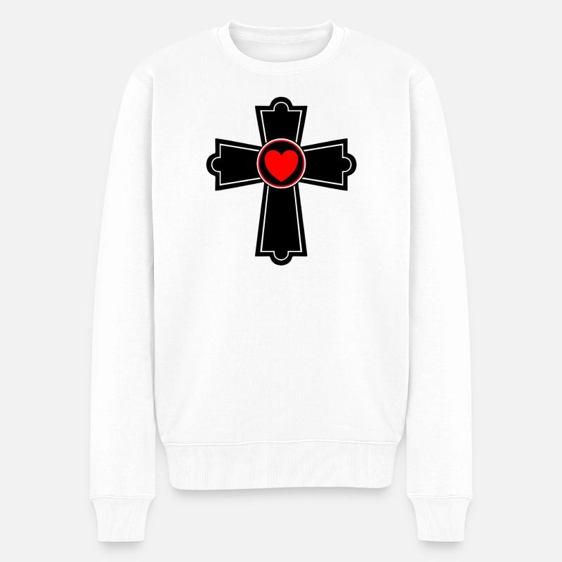 Kreuz mit Herz  - Männer Premium Bio Pullover - Weiß