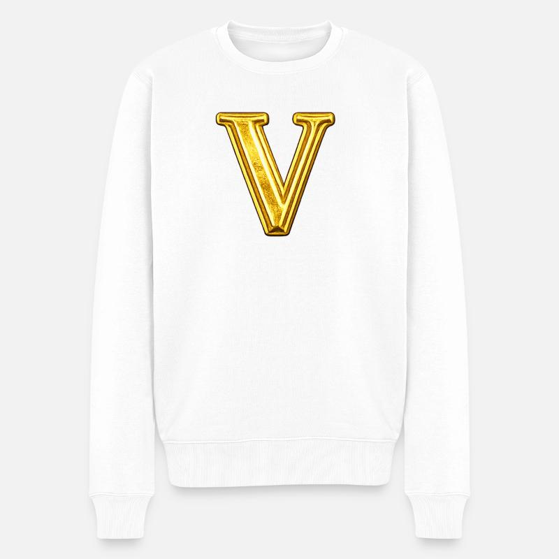 Monogramme V doré - Brillant - Pull Premium bio Homme - blanc