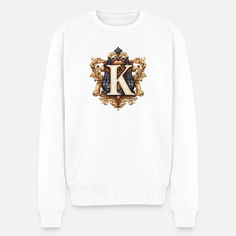 K Buchstabe Name Krone - Männer Premium Bio Pullover - Weiß