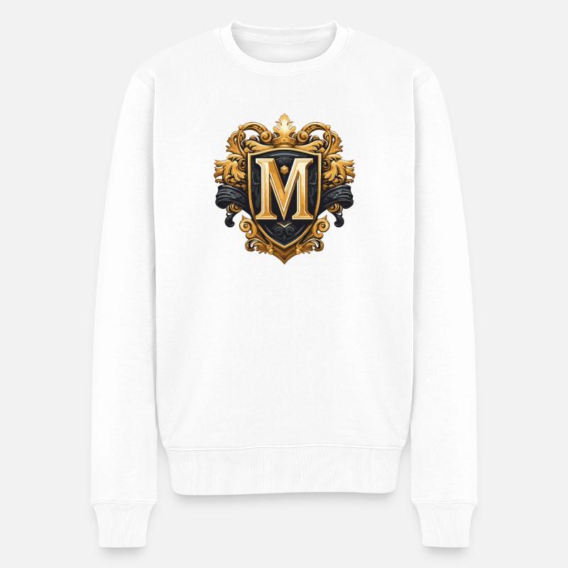 M Buchstabe Name Krone - Männer Premium Bio Pullover - Weiß