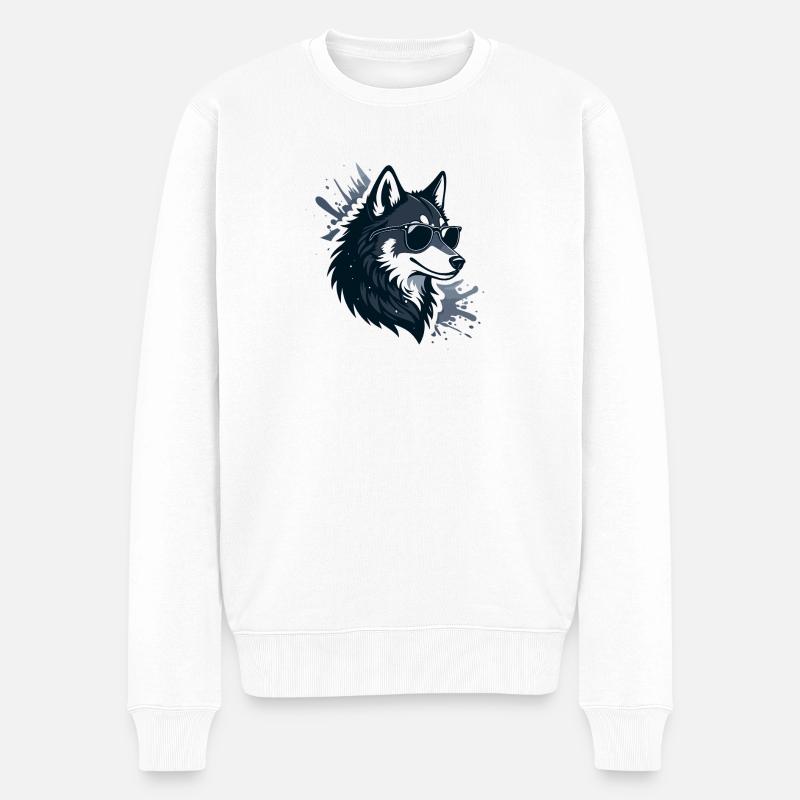 Wolf-Sonnenbrillen-Splash - Männer Premium Bio Pullover - Weiß