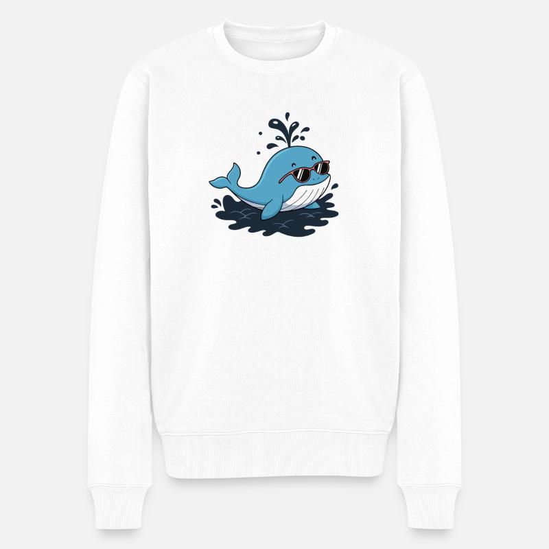Lächelnder Blauwal mit Brille - Männer Premium Bio Pullover - Weiß