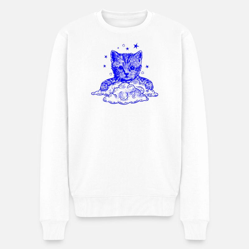 Blauer Katze auf Wolken - Männer Premium Bio Pullover - Weiß