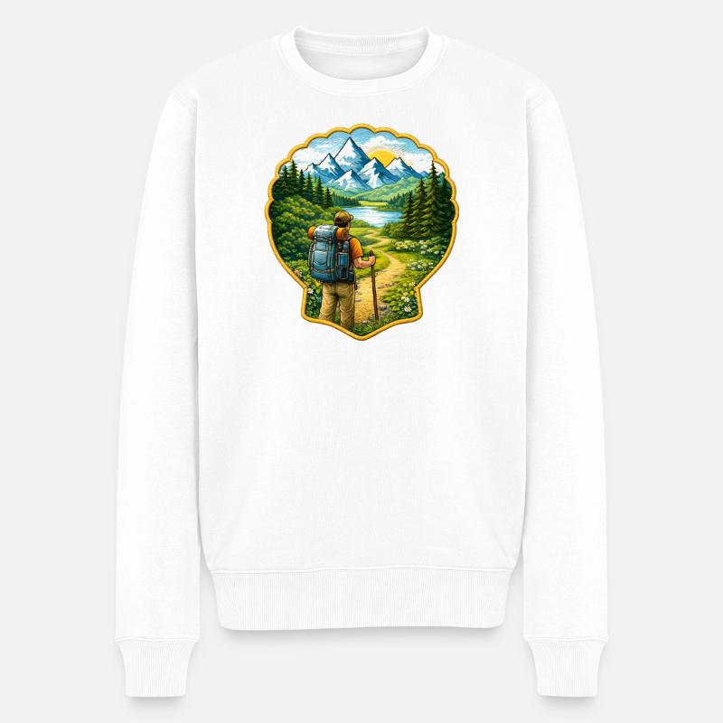 Jakobsweg Patch mit Jakobsmuschel  - Männer Premium Bio Pullover - Weiß