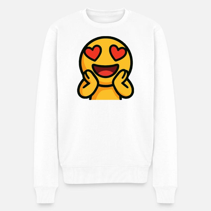 Emoticon Herz Augen leuchtend - Männer Premium Bio Pullover - Weiß