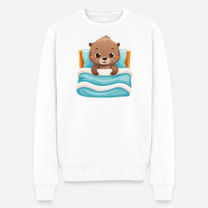 Süßer Otter kuschelt im Bett - Männer Premium Bio Pullover - Weiß