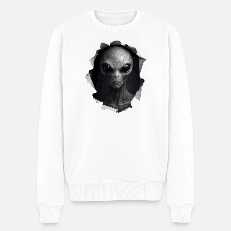 Alien Looking Out Of Shirt - Männer Premium Bio Pullover - Weiß
