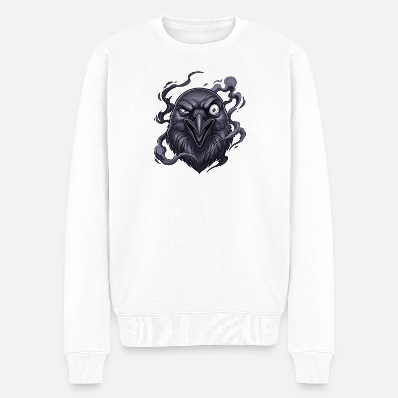 Dunkler Rabenkopf mit Rauch - Männer Premium Bio Pullover - Weiß