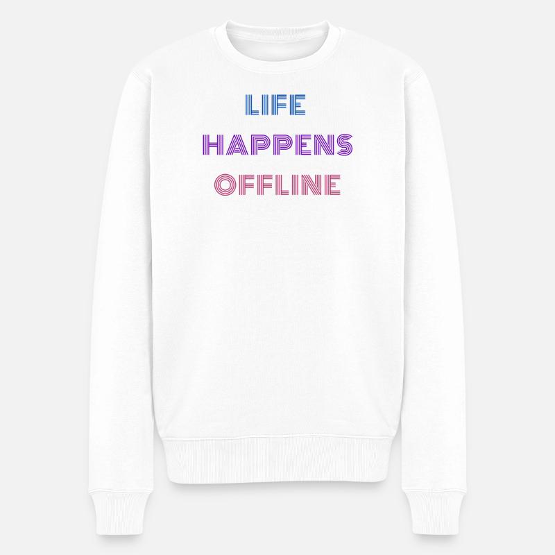 Life Happens Offline - Männer Premium Bio Pullover - Weiß
