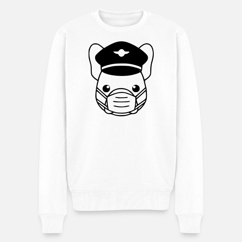 Frenchie Pilot Maske Schwarz - Männer Premium Bio Pullover - Weiß