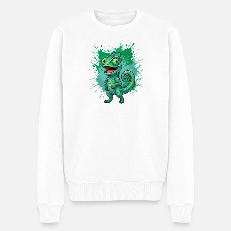 Grünes Chamäleon Spritzer Hintergrund - Männer Premium Bio Pullover - Weiß
