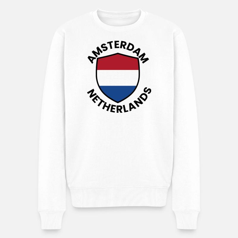 Amsterdamer Schild Niederländische Flagge - Männer Premium Bio Pullover - Weiß