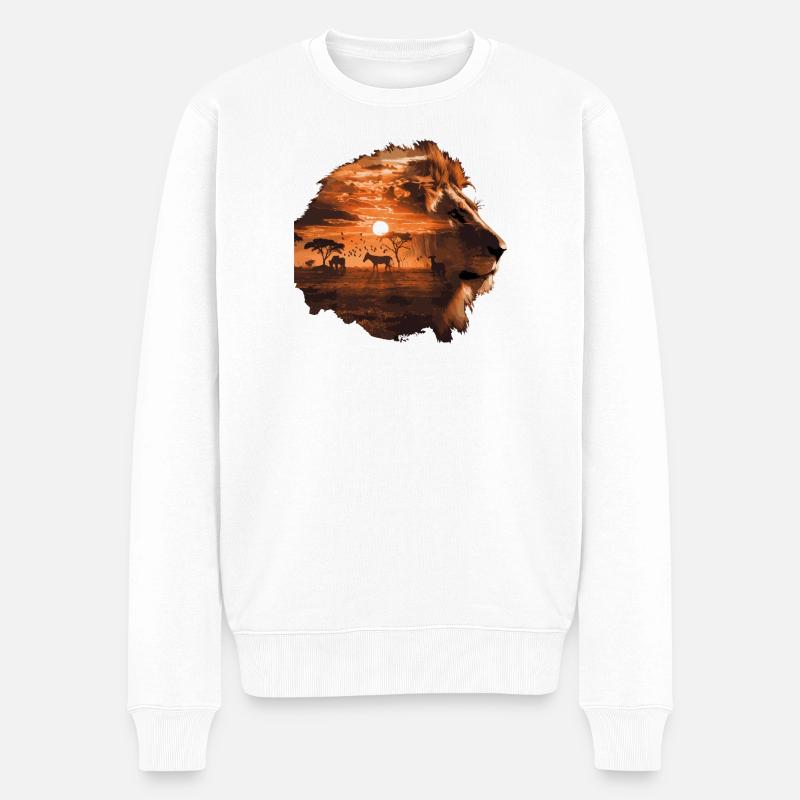 Löwe Savanne Sunset Double Exposure Design - Männer Premium Bio Pullover - Weiß