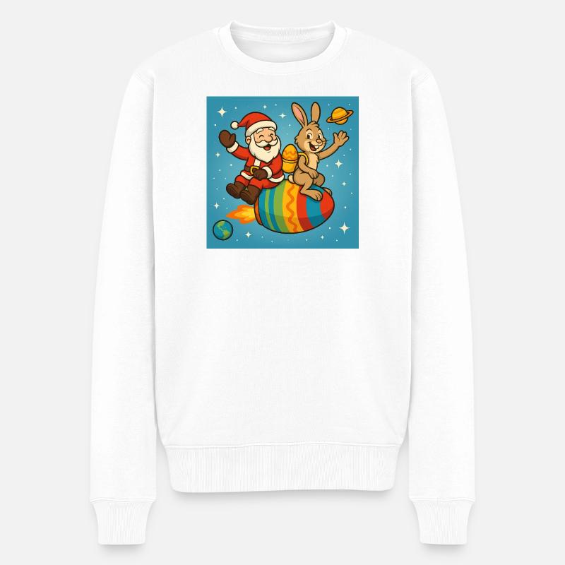 Weihnachts-Osterhase im Sternenflug - Männer Premium Bio Pullover - Weiß