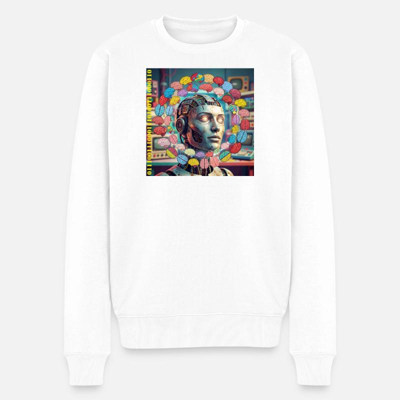 Android mit Gehirnsatelliten - Männer Premium Bio Pullover - Weiß