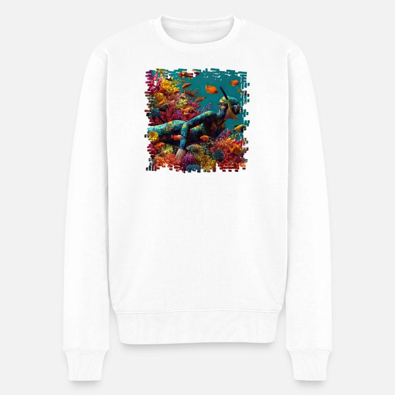 Korallenriff Taucher Panorama - Männer Premium Bio Pullover - Weiß