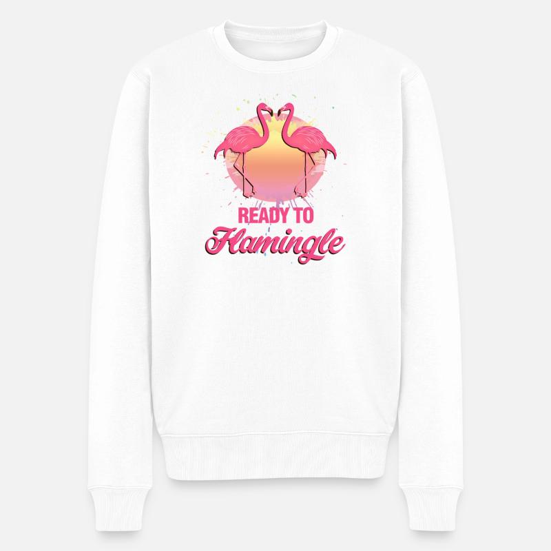 Ready to Flamingle Flamingo Party Design - Männer Premium Bio Pullover - Weiß