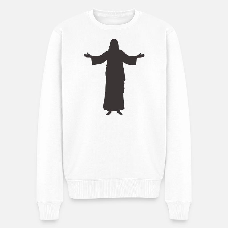 Jesus Silhouette Offene Arme - Männer Premium Bio Pullover - Weiß