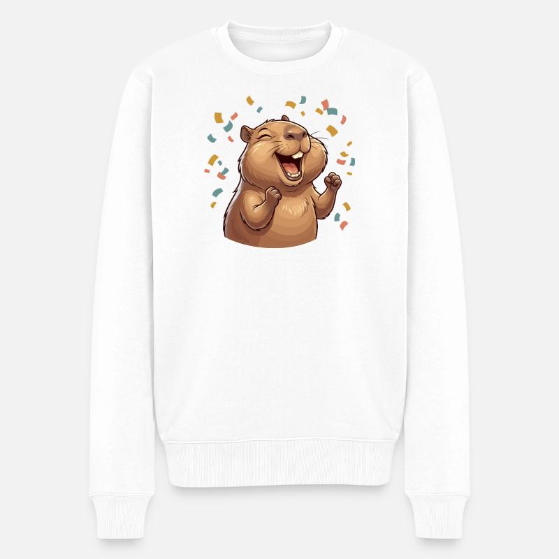 Fröhliches Capybara Wasserschwein - Männer Premium Bio Pullover - Weiß