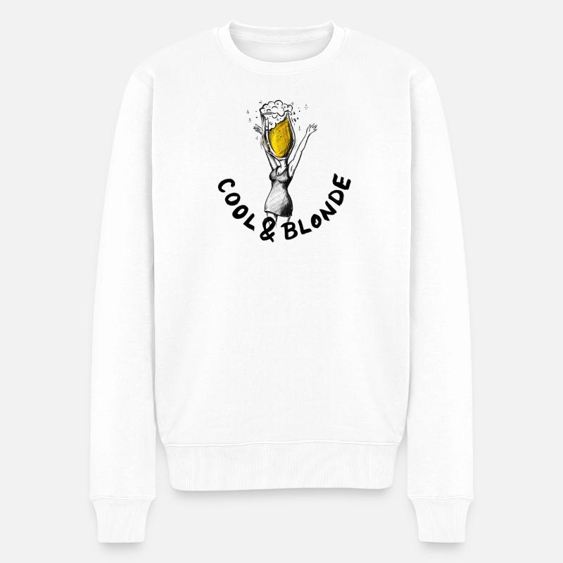 Kühl und blond: JGA-Bier-Illustration - Männer Premium Bio Pullover - Weiß