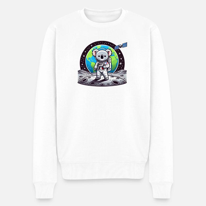 Astronaute koala sur le sol lunaire - Pull Premium bio Homme - blanc