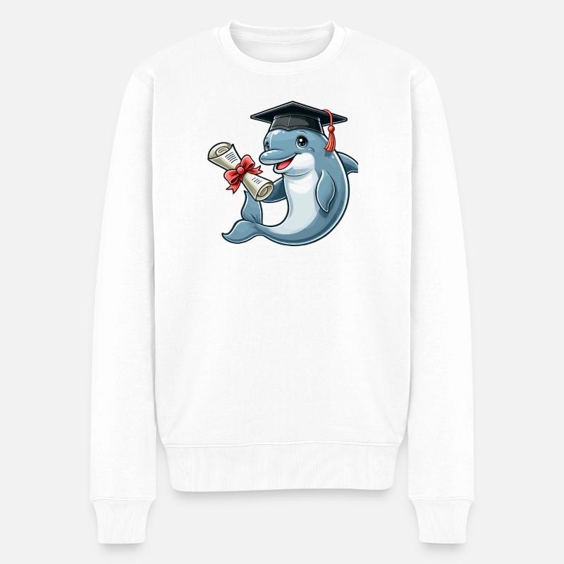 Dauphin avec casquette et diplôme - Pull Premium bio Homme - blanc
