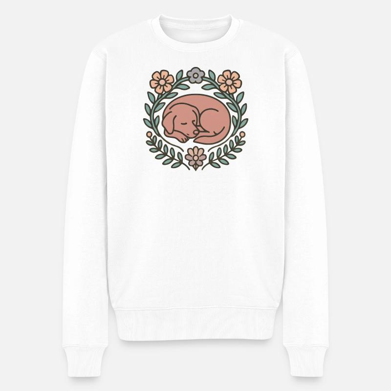 Schlafender Hund in Blumenkreis - Männer Premium Bio Pullover - Weiß