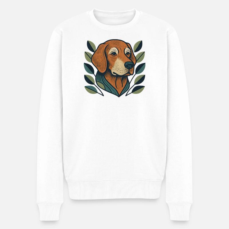 Beagle en style branche feuille - Pull Premium bio Homme - blanc
