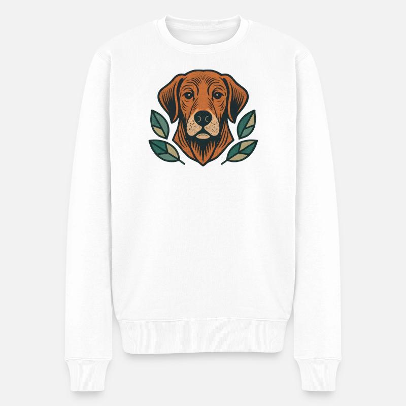 Orangener Hund im Blattkranz - Männer Premium Bio Pullover - Weiß