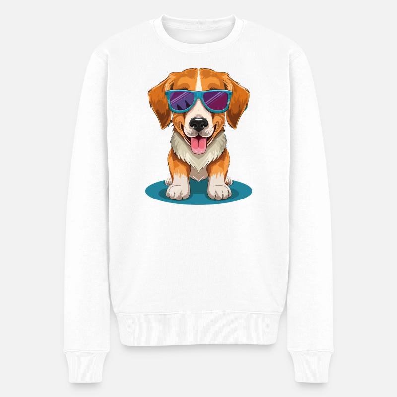 Beagle mit Sonnenbrille  - Männer Premium Bio Pullover - Weiß