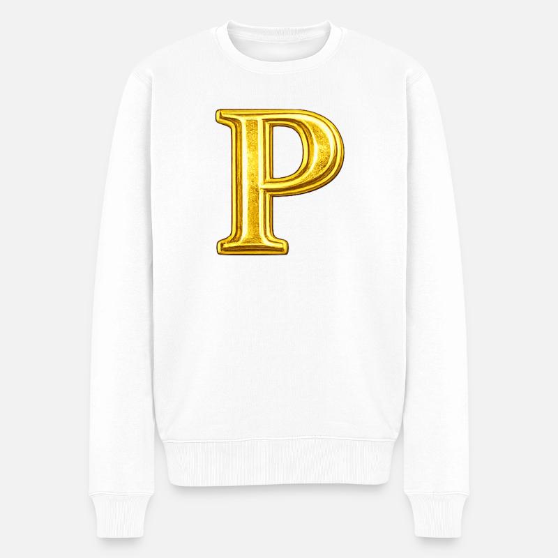 Goldenes P-Motiv - Männer Premium Bio Pullover - Weiß