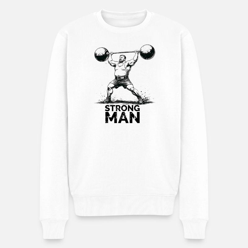 Oldschool Strongman Gewichtheben Illustration - Männer Premium Bio Pullover - Weiß