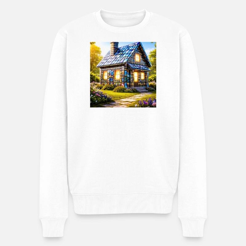 Mosaic Cottage: Buntes Haus - Männer Premium Bio Pullover - Weiß
