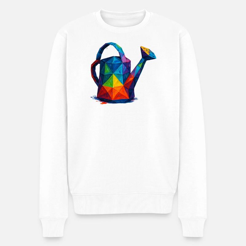 Geometrische Gießkanne – Low-Poly-Gartendesign - Männer Premium Bio Pullover - Weiß