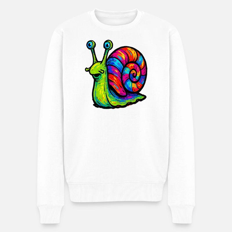 Regenbogen-Mehrfarbige Psychedelische Schnecke - Männer Premium Bio Pullover - Weiß