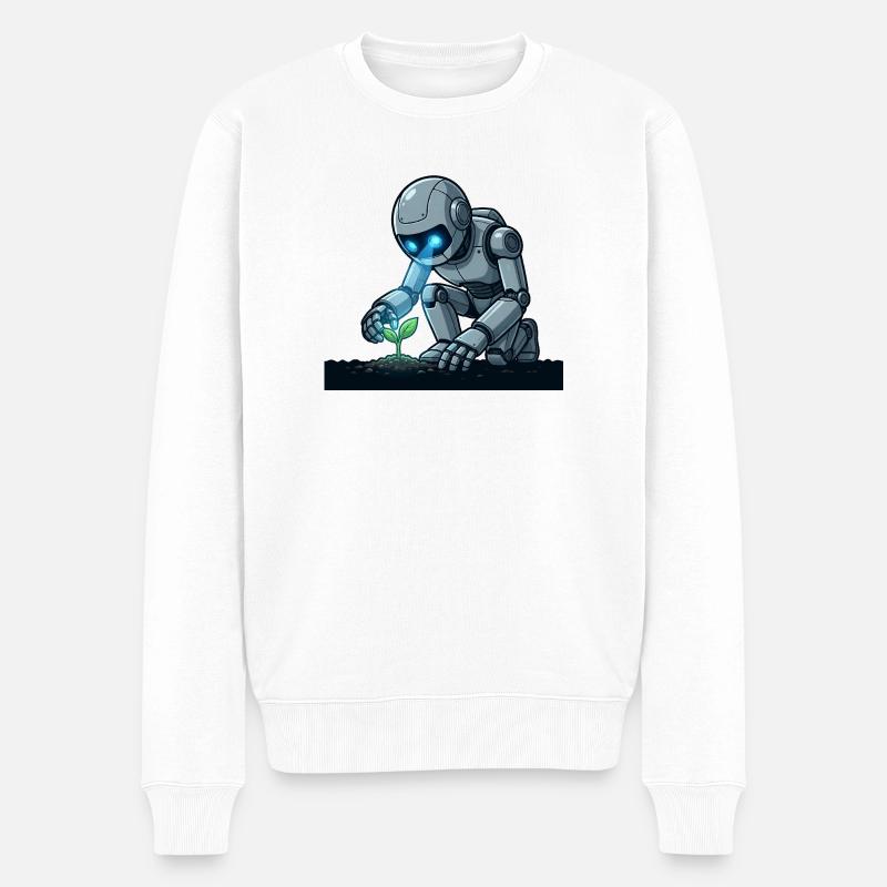 5 Le Robot Botaniste - Pull Premium bio Homme - blanc
