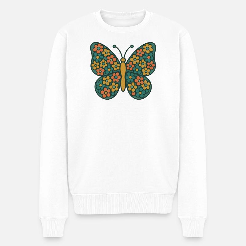 Papillon aux ailes de fleurs - Pull Premium bio Homme - blanc