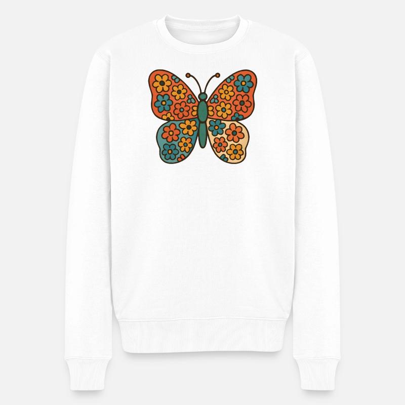 Schmetterling mit Blumenmuster - Männer Premium Bio Pullover - Weiß