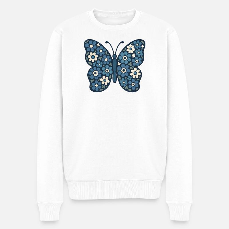 Fleurs Bleues Papillon Floral - Pull Premium bio Homme - blanc