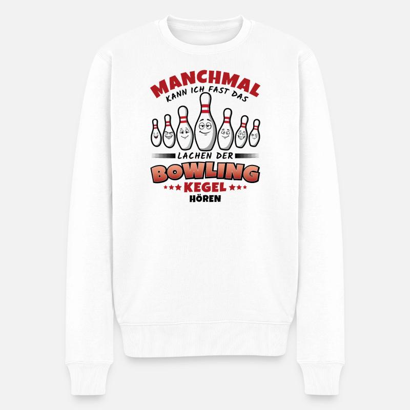 Bowling Lustiger Spruch – Lachende Kegel - Männer Premium Bio Pullover - Weiß