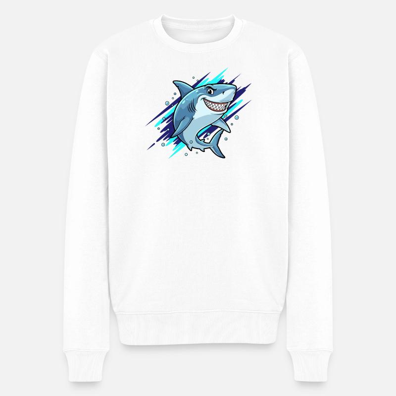 Lachender Hai Sprinter - Männer Premium Bio Pullover - Weiß